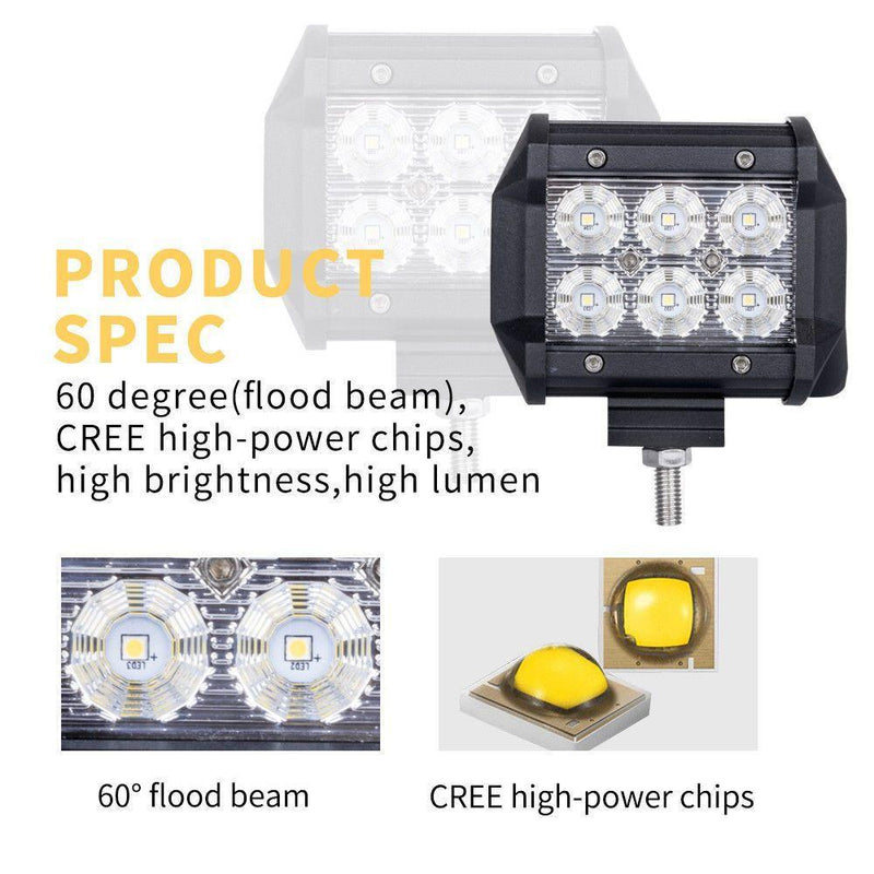 8pcs 4inch CREE LED Work Light Bar Flood Beam Offroad Lamp Save On 35W/45W Reverse