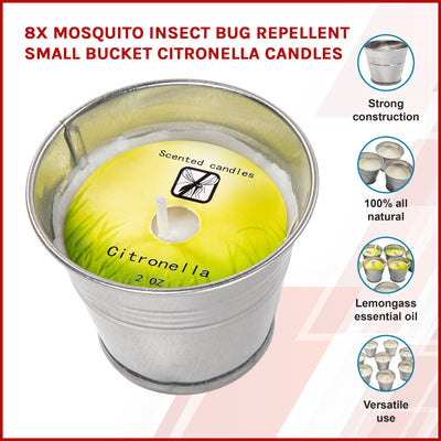 8x Mosquito Insect Bug Repellent Small Bucket Citronella Candles Payday Deals
