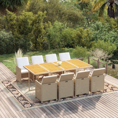 9 Piece Garden Dining Set with Cushions Poly Rattan Beige Payday Deals