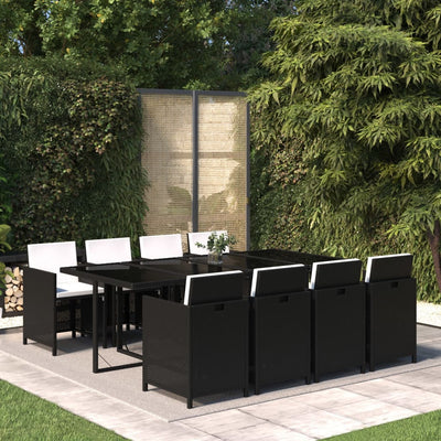 9 Piece Garden Dining Set with Cushions Poly Rattan Black