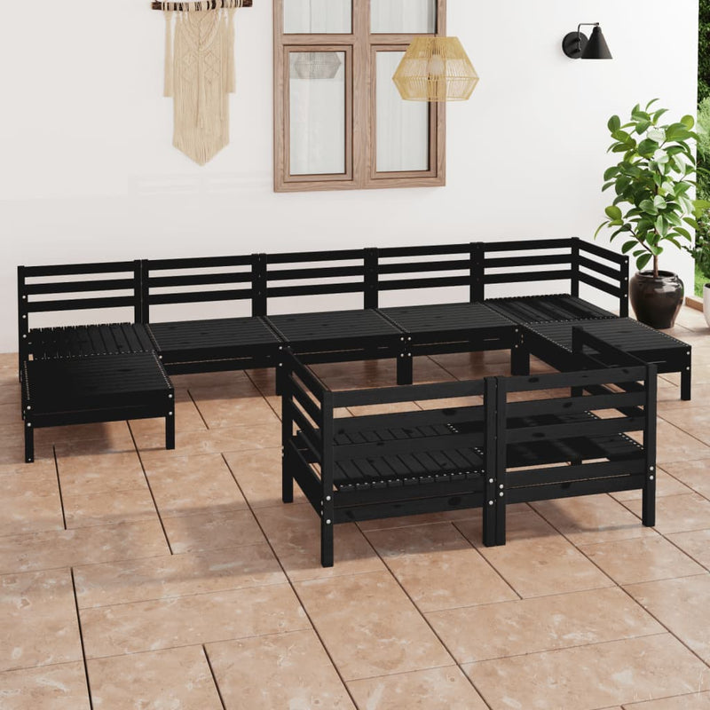 9 Piece Garden Lounge Set Black Solid Pinewood Payday Deals