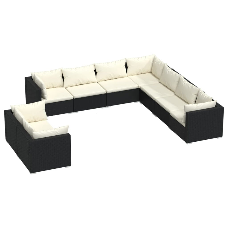 9 Piece Garden Lounge Set with Cushions Black Poly Rattan Payday Deals