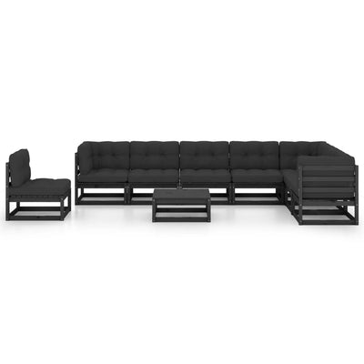 9 Piece Garden Lounge Set with Cushions Black Solid Pinewood Payday Deals