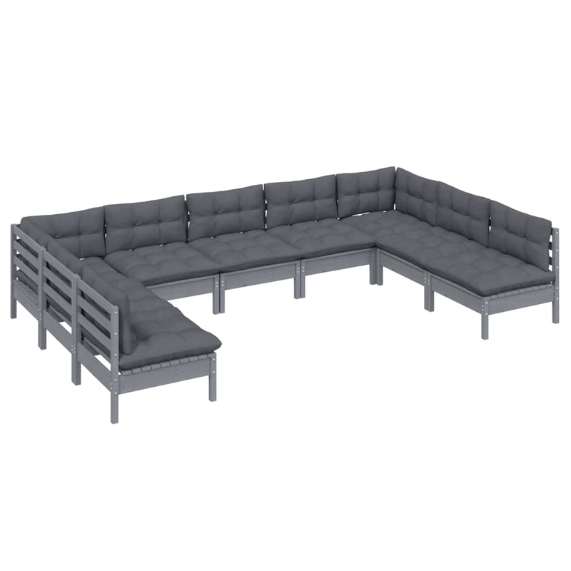 9 Piece Garden Lounge Set with Cushions Grey Solid Pinewood Payday Deals