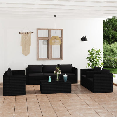 9 Piece Garden Lounge Set with Cushions Poly Rattan Black Payday Deals