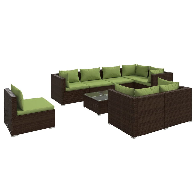 9 Piece Garden Lounge Set with Cushions Poly Rattan Brown Payday Deals