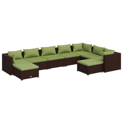 9 Piece Garden Lounge Set with Cushions Poly Rattan Brown Payday Deals