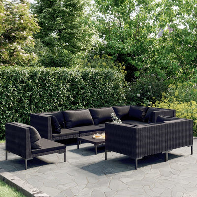 9 Piece Garden Lounge Set with Cushions Poly Rattan Dark Grey Payday Deals