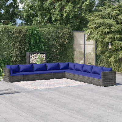 9 Piece Garden Lounge Set with Cushions Poly Rattan Grey Payday Deals