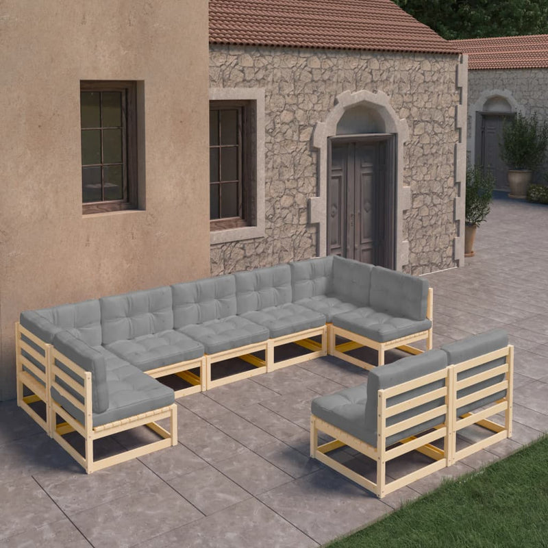 9 Piece Garden Lounge Set with Cushions Solid Pinewood Payday Deals