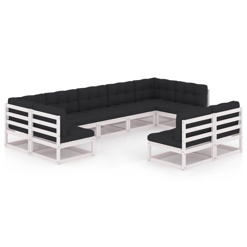 9 Piece Garden Lounge Set with Cushions White Solid Pinewood Payday Deals