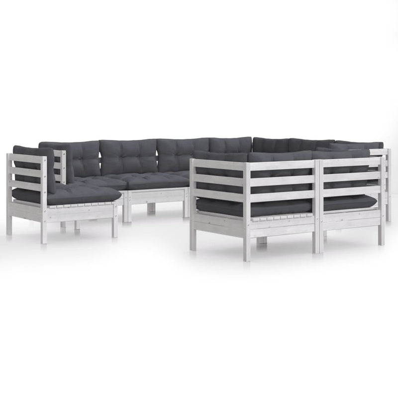 9 Piece Garden Lounge Set with Cushions White Solid Pinewood Payday Deals