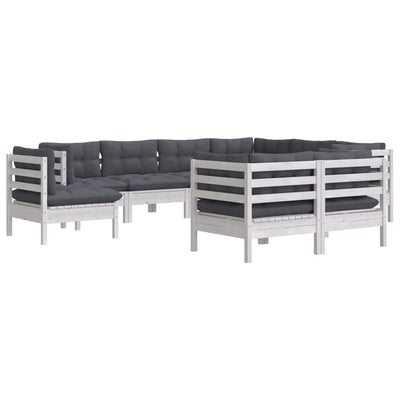 9 Piece Garden Lounge Set with Cushions White Solid Pinewood Payday Deals