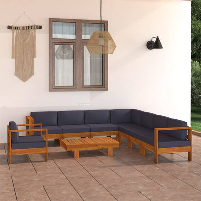 9 Piece Garden Lounge Set with Dark Grey Cushions Acacia Wood Payday Deals