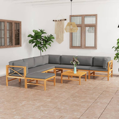 9 Piece Garden Lounge Set with Grey Cushions Solid Teak Wood Payday Deals