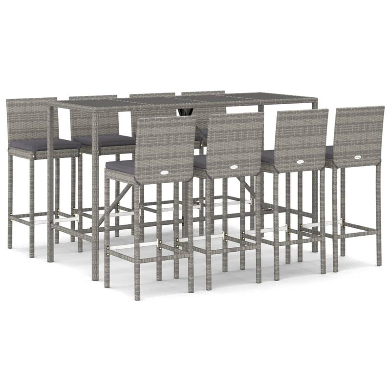 9 Piece Outdoor Bar Set with Cushions Grey Poly Rattan Payday Deals