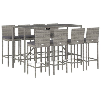 9 Piece Outdoor Bar Set with Cushions Grey Poly Rattan Payday Deals