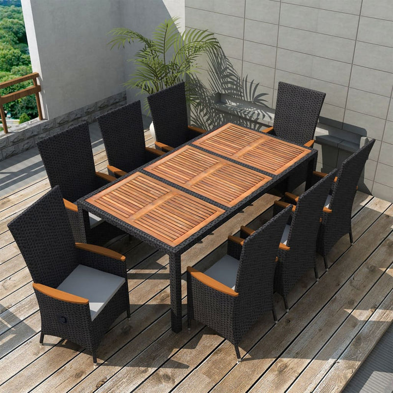 9 Piece Outdoor Dining Set Poly Rattan Acacia Wood Black Payday Deals