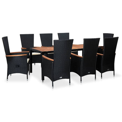 9 Piece Outdoor Dining Set Poly Rattan Acacia Wood Black Payday Deals