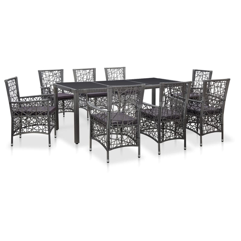 9 Piece Outdoor Dining Set Poly Rattan Grey Payday Deals