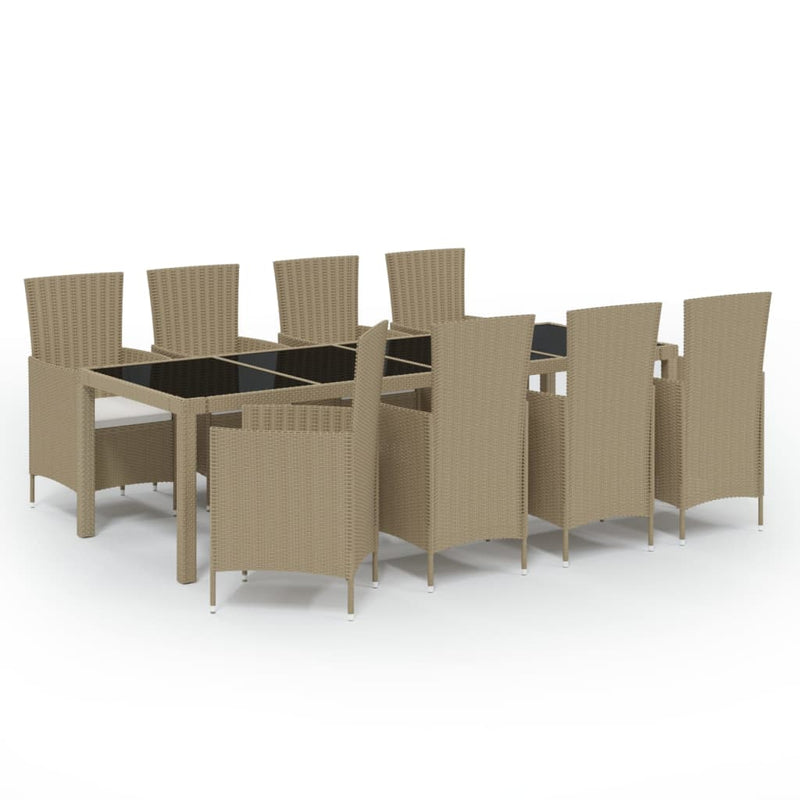 9 Piece Outdoor Dining Set with Cushions Poly Rattan Beige Payday Deals