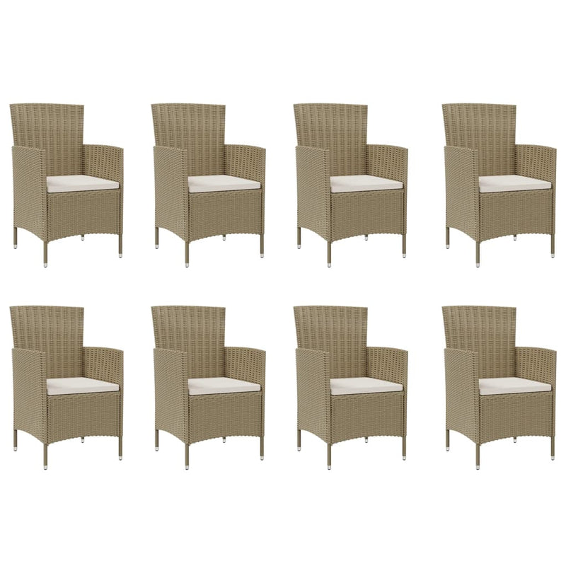 9 Piece Outdoor Dining Set with Cushions Poly Rattan Beige Payday Deals