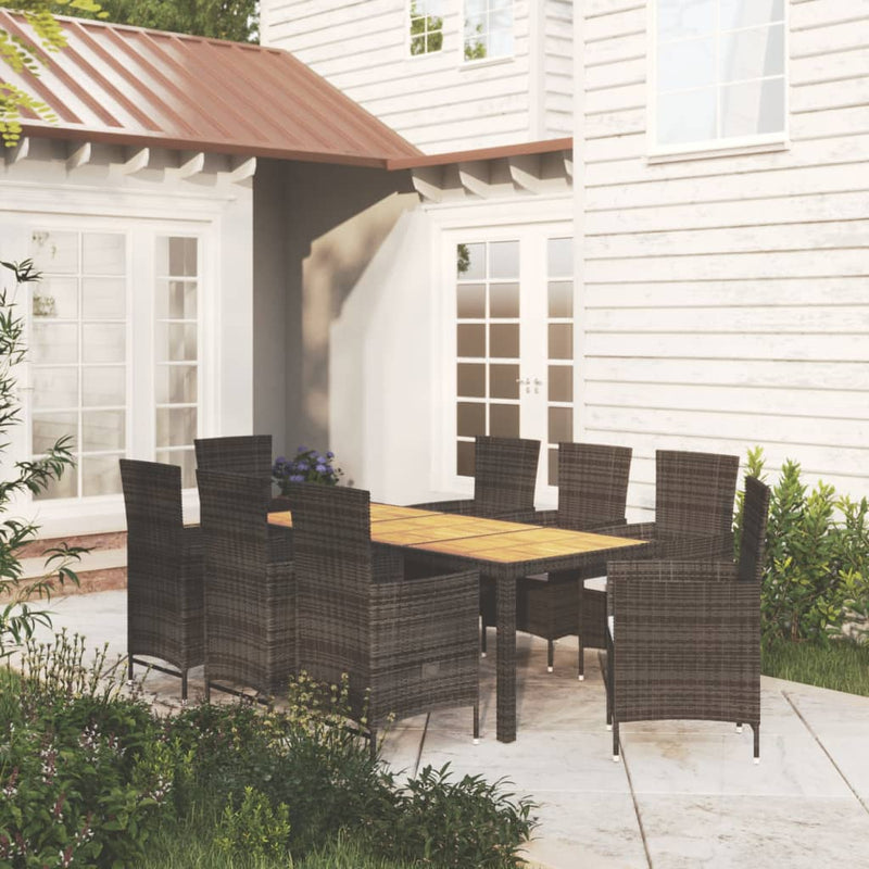 9 Piece Outdoor Dining Set with Cushions Poly Rattan Black Payday Deals