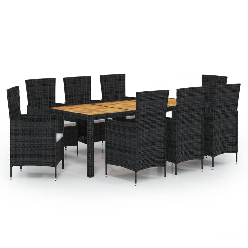 9 Piece Outdoor Dining Set with Cushions Poly Rattan Black Payday Deals