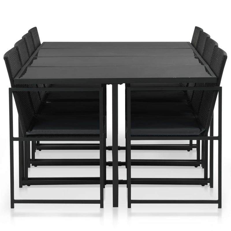 9 Piece Outdoor Dining Set with Cushions Poly Rattan Black Payday Deals