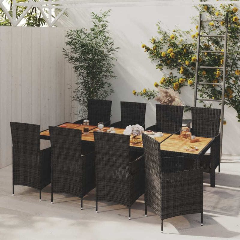 9 Piece Outdoor Dining Set with Cushions Poly Rattan Black Payday Deals