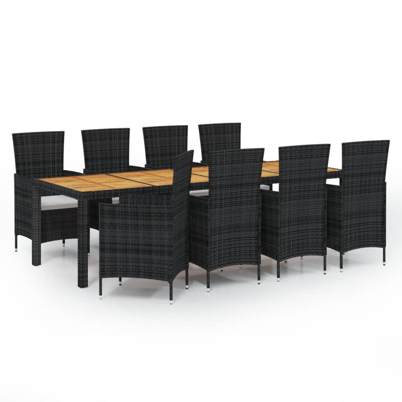 9 Piece Outdoor Dining Set with Cushions Poly Rattan Black Payday Deals