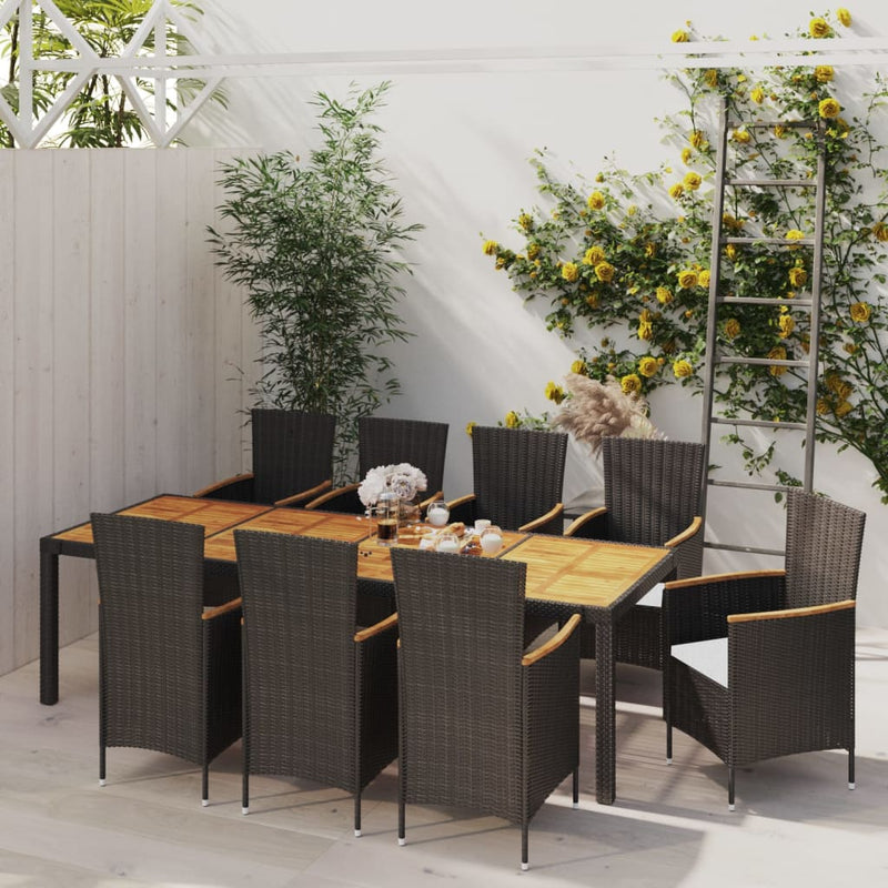 9 Piece Outdoor Dining Set with Cushions Poly Rattan Black Payday Deals