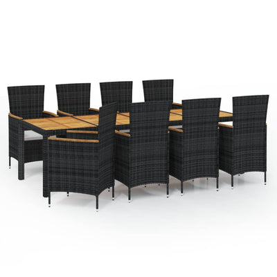 9 Piece Outdoor Dining Set with Cushions Poly Rattan Black Payday Deals