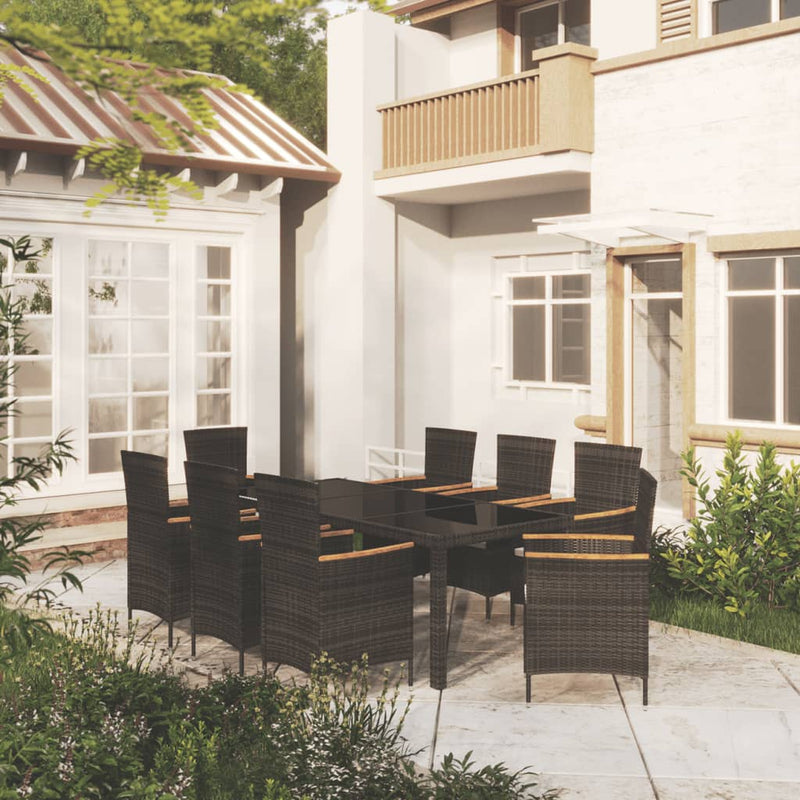 9 Piece Outdoor Dining Set with Cushions Poly Rattan Black Payday Deals