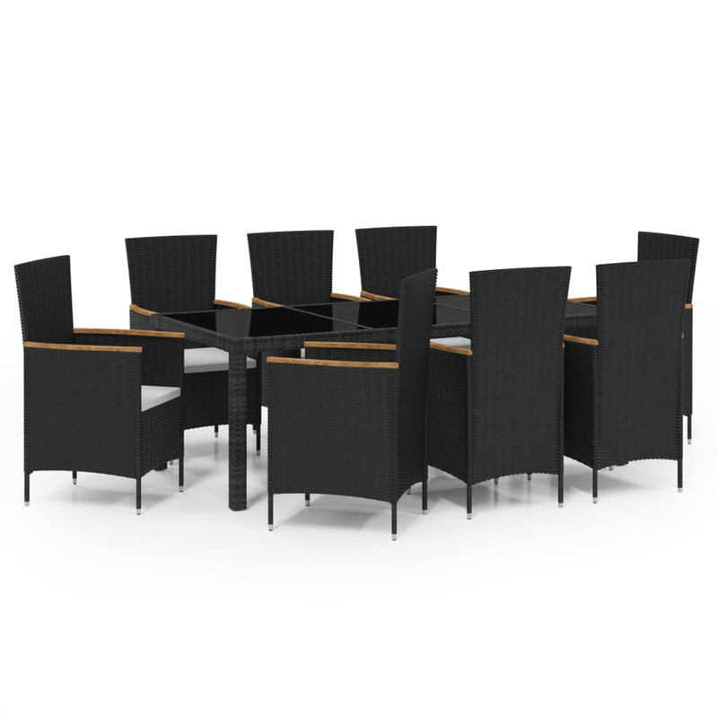 9 Piece Outdoor Dining Set with Cushions Poly Rattan Black Payday Deals