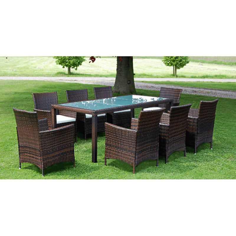 9 Piece Outdoor Dining Set with Cushions Poly Rattan Brown Payday Deals