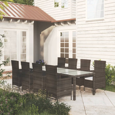 9 Piece Outdoor Dining Set with Cushions Poly Rattan Brown