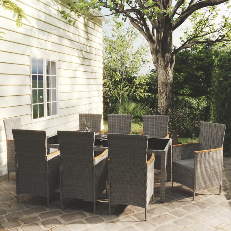 9 Piece Outdoor Dining Set with Cushions Poly Rattan Grey Payday Deals