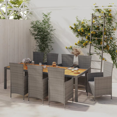 9 Piece Outdoor Dining Set with Cushions Poly Rattan Grey Payday Deals