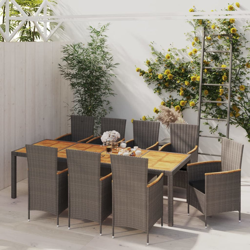 9 Piece Outdoor Dining Set with Cushions Poly Rattan Grey Payday Deals