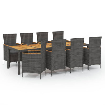 9 Piece Outdoor Dining Set with Cushions Poly Rattan Grey Payday Deals