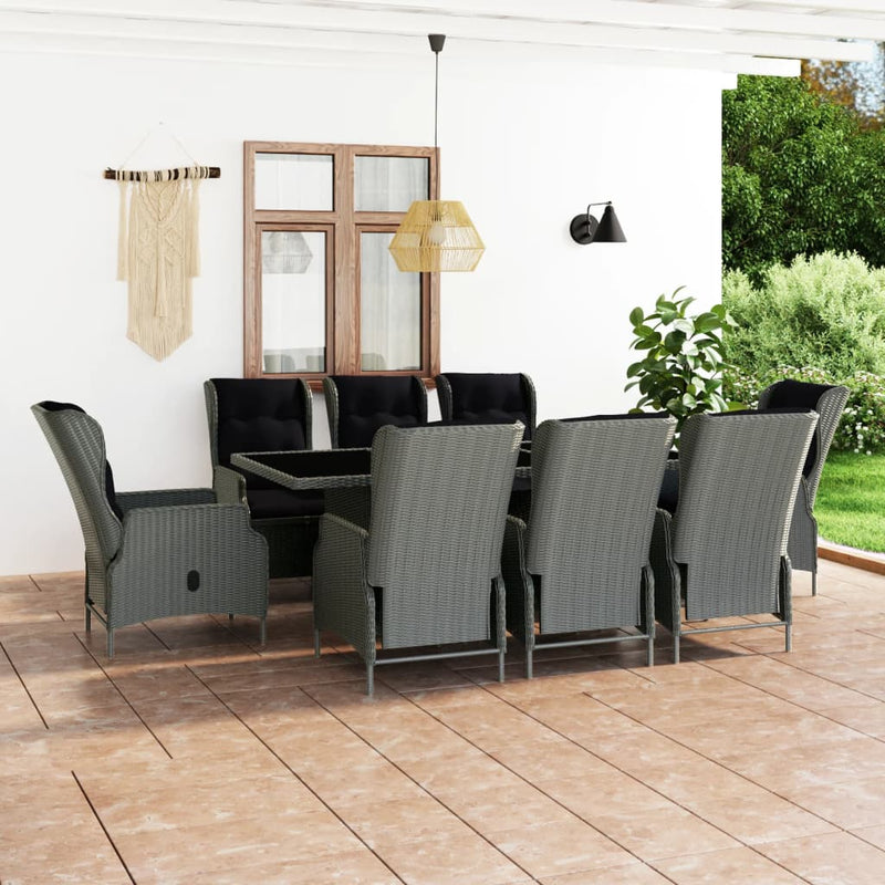 9 Piece Outdoor Dining Set with Cushions Poly Rattan Light Grey Payday Deals