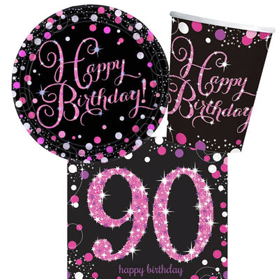 90th Birthday Pink Celebration 8 Guest Tableware Pack