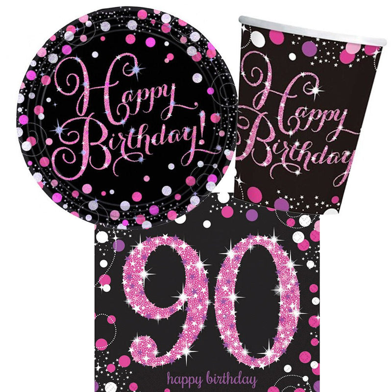 90th Birthday Pink Celebration 8 Guest Tableware Pack Payday Deals