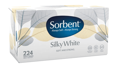1x 224pk Sorbent Facial Tissues Family Pack 200mm x 195mm - Silky White