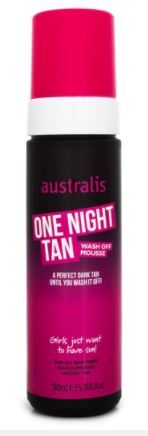 Australis 150mL One Night Tan Wash Off Mousse Vegan Friendly Chocolate Dark Brown