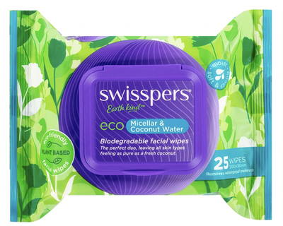 Swisspers Eco Biodegrable Facial Wipes Micellar & Coconut Water - 1 Pack 25