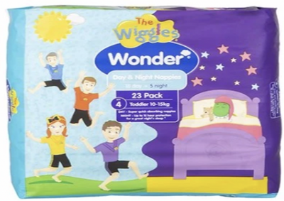Wonder Pk23 the Wiggles Day & Night Nappies Toddler 10-15 Kg Size 4