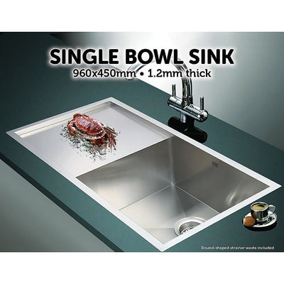 960x450mm Handmade Stainless Steel Undermount / Topmount Kitchen Sink with Waste Payday Deals