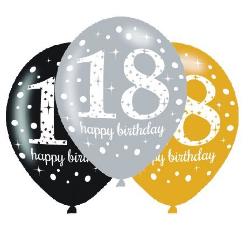 18th Birthday Sparkling Celebration Latex Balloons 6 Pack